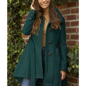 NWT! Hunter Green Steve Madden Drama Belted High-Low Coat Jacket Size - Large -